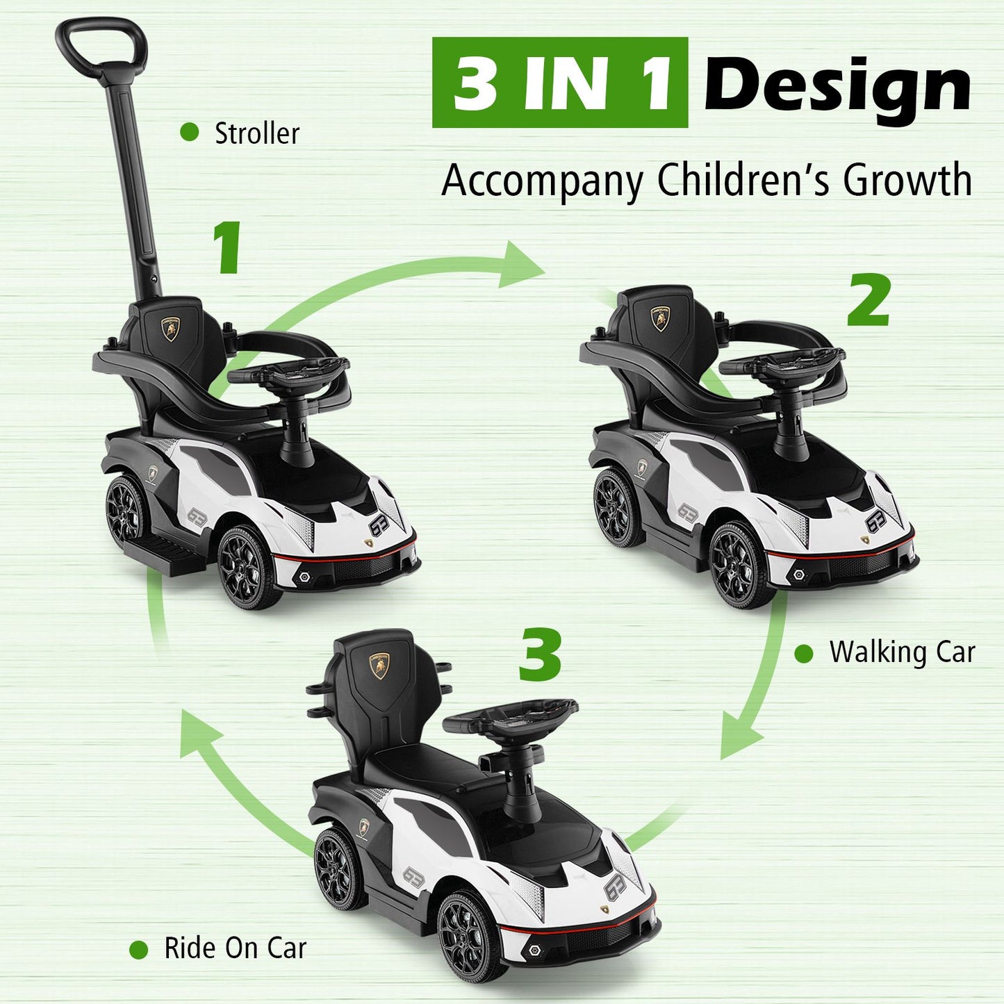 Kids Licensed Lamborghini Ride on Car with Push Handle