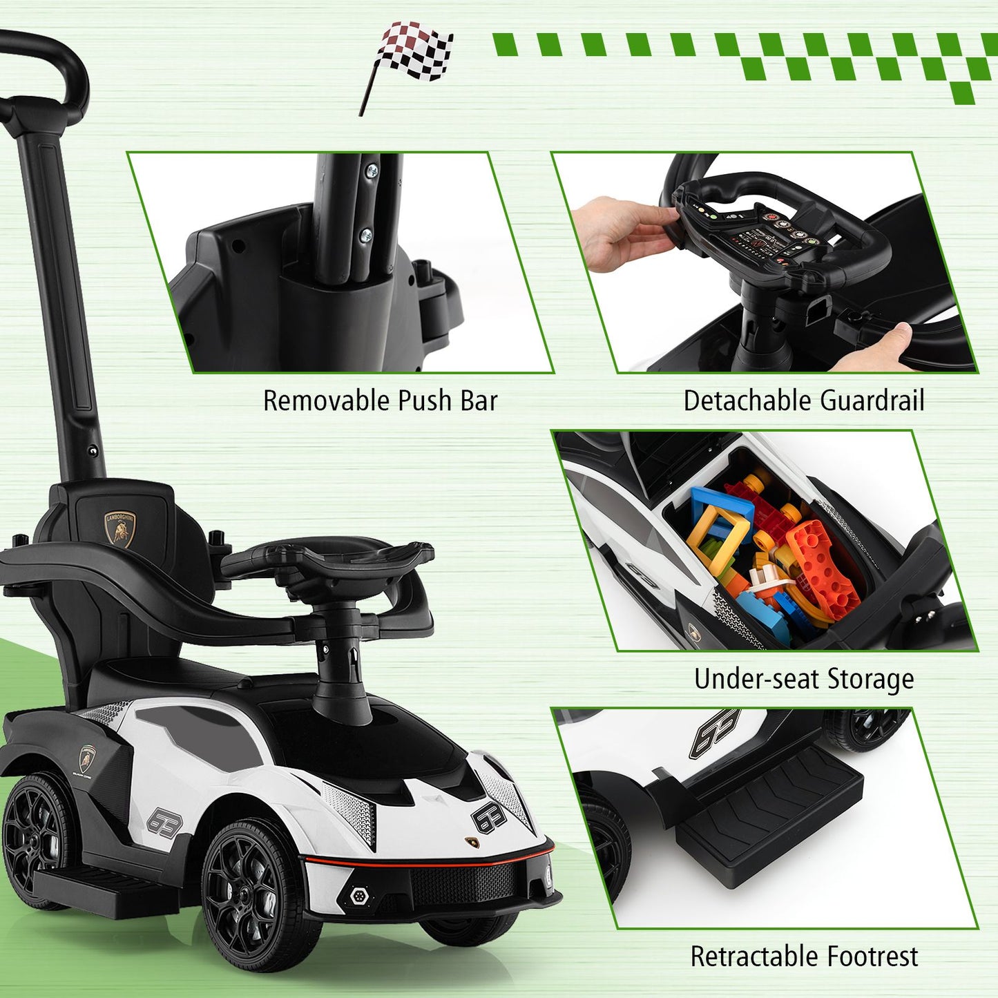 Kids Licensed Lamborghini Ride on Car with Push Handle