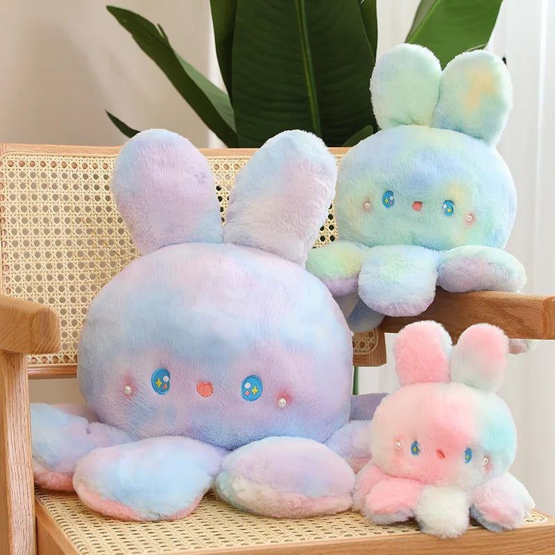 Stuffed Animal 20-50Cm Fluffy Flip Plush Toy Colorful Rabbit Octopus Double Face Reversed Cosplay Plushie Peluche Cuddly Gifts