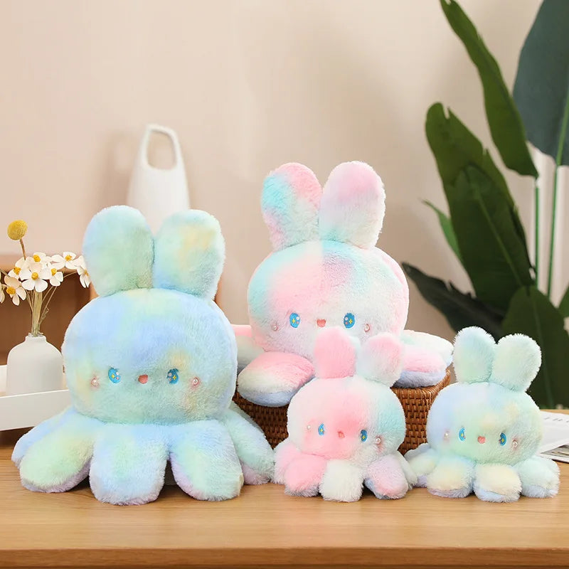 Stuffed Animal 20-50Cm Fluffy Flip Plush Toy Colorful Rabbit Octopus Double Face Reversed Cosplay Plushie Peluche Cuddly Gifts