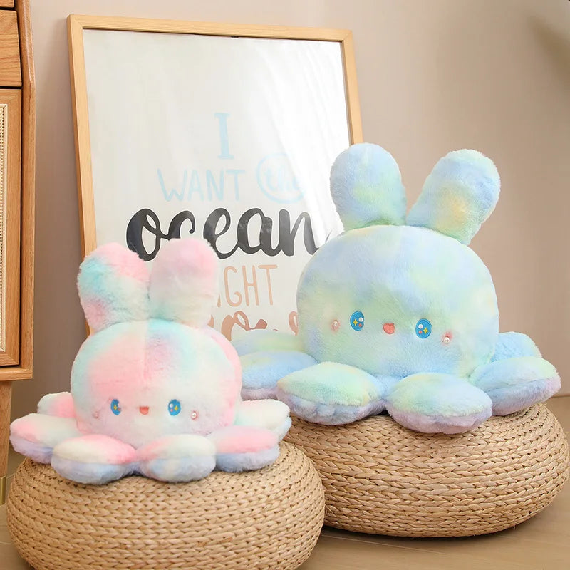Stuffed Animal 20-50Cm Fluffy Flip Plush Toy Colorful Rabbit Octopus Double Face Reversed Cosplay Plushie Peluche Cuddly Gifts