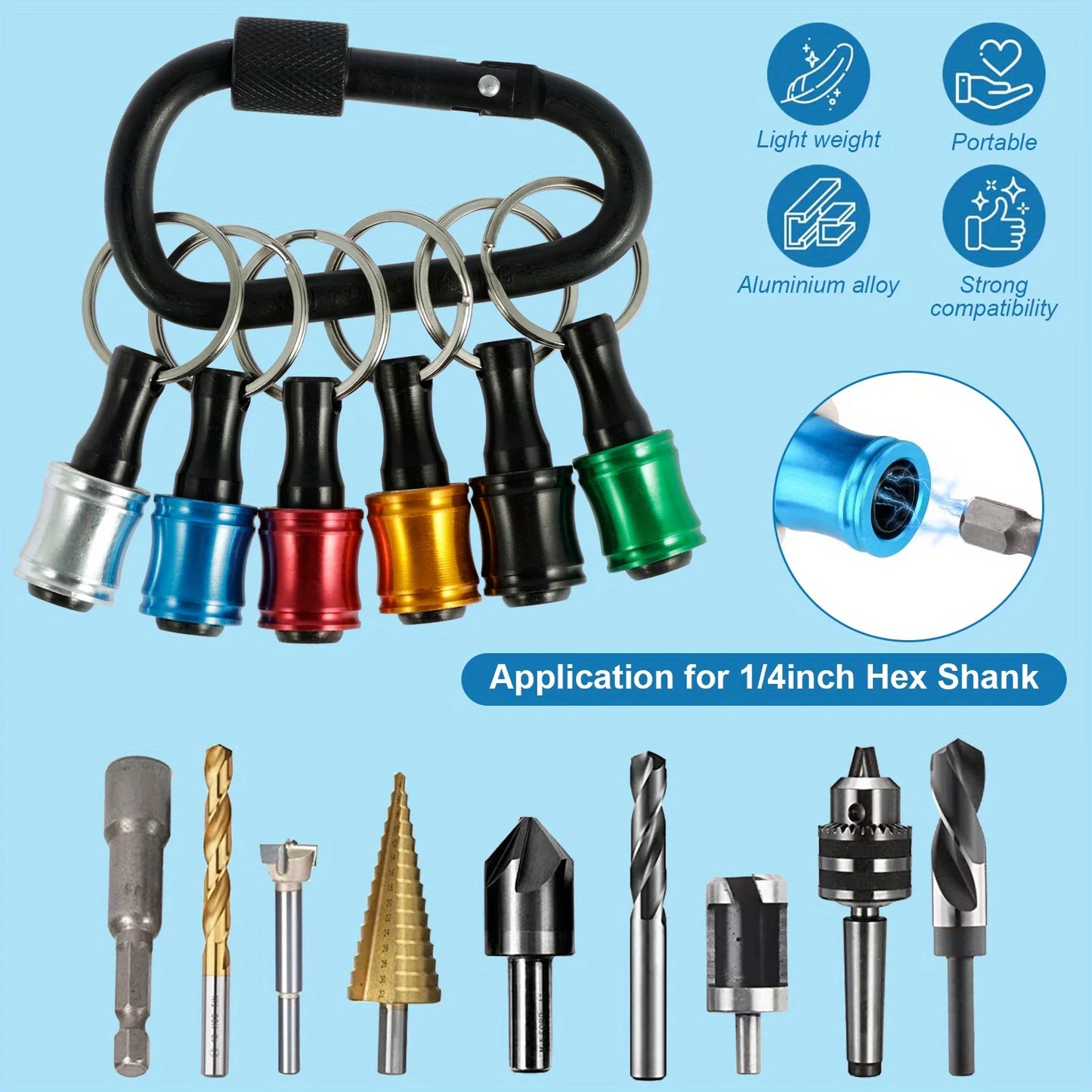 Upgrade, Push to Unlock, 12Pcs 1/4 Inch Hex Shank Aluminum Alloy Screwdriver Bits Holder Light-Weight Quick-Change Extension Bar