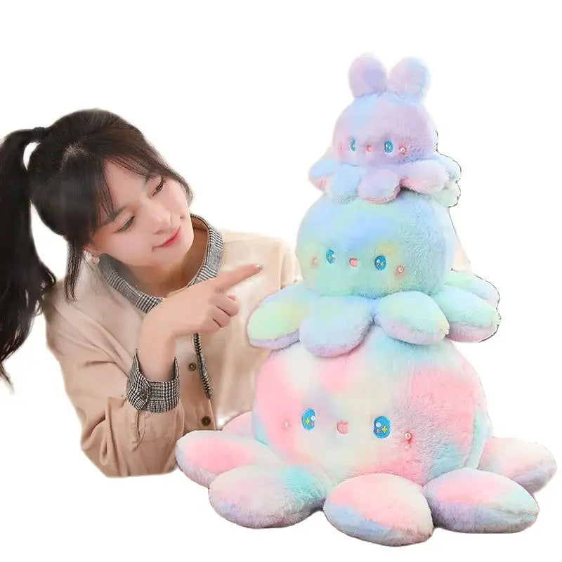 Stuffed Animal 20-50Cm Fluffy Flip Plush Toy Colorful Rabbit Octopus Double Face Reversed Cosplay Plushie Peluche Cuddly Gifts