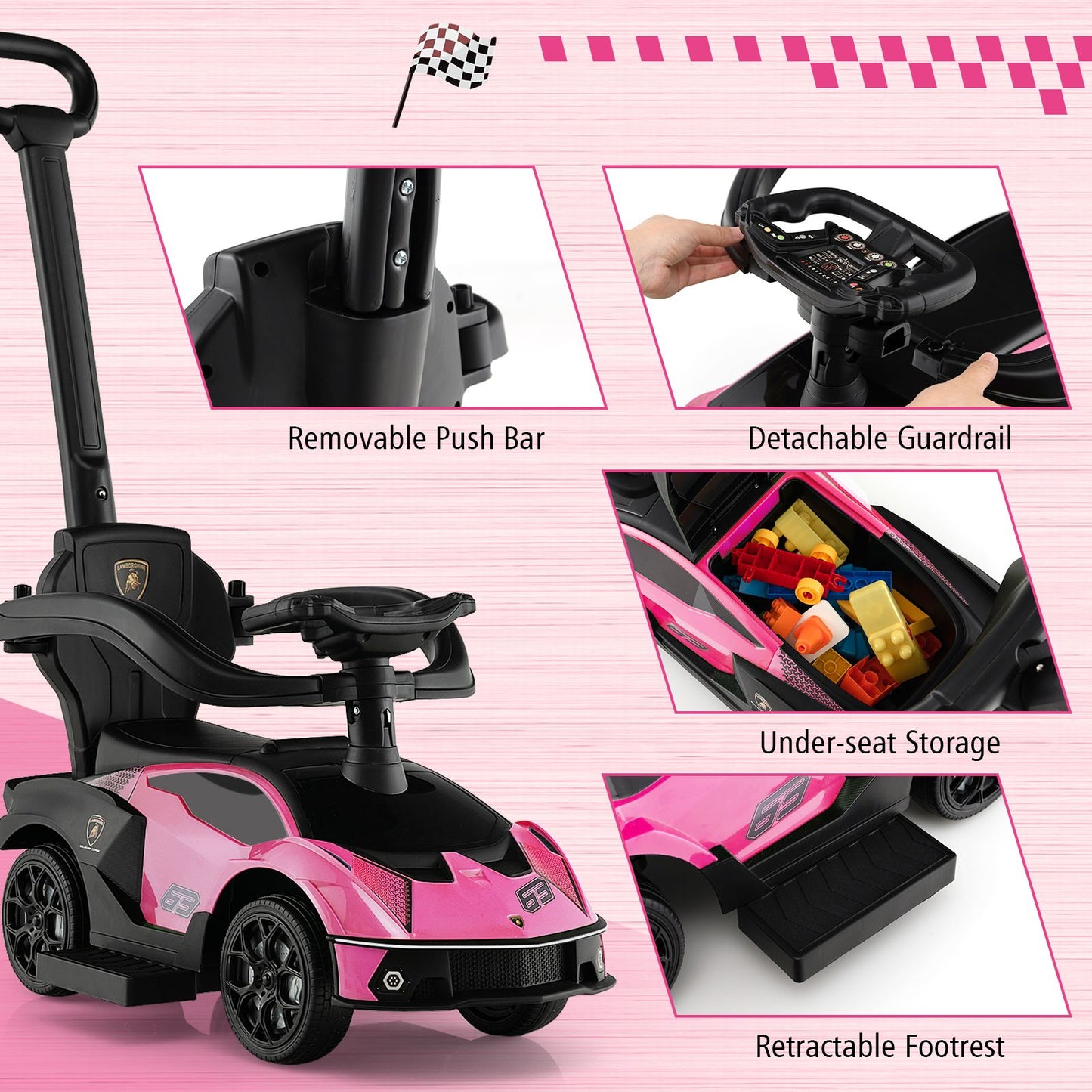 Kids Licensed Lamborghini Ride on Car with Push Handle