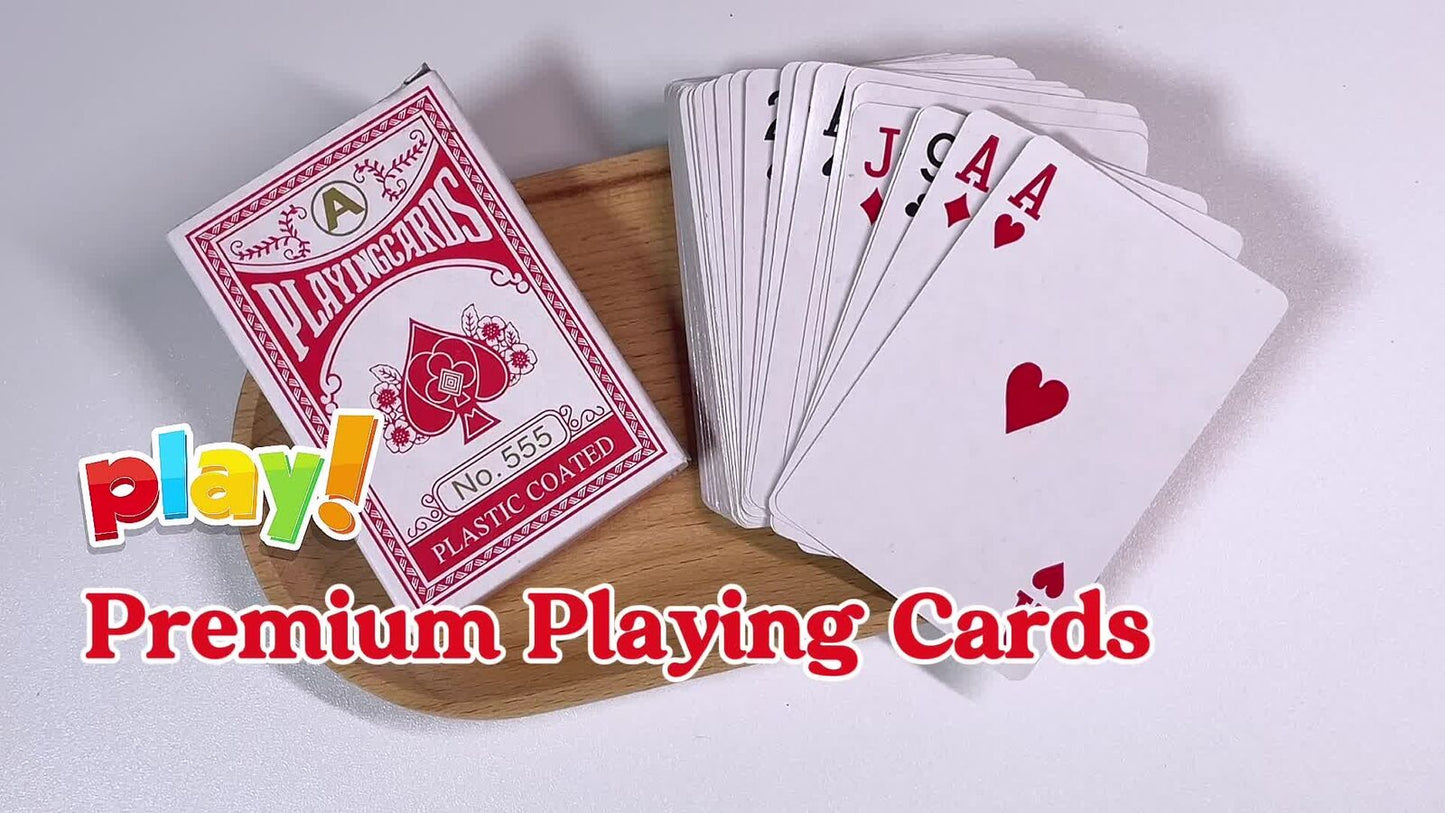 2 Pack Playing Cards Plastic Coated & 28 Dominoes Game Set Wooden Box Dominos