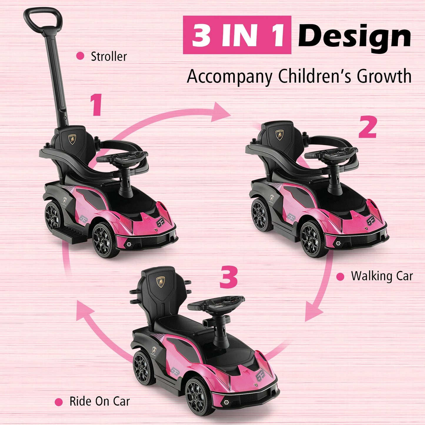 Kids Licensed Lamborghini Ride on Car with Push Handle