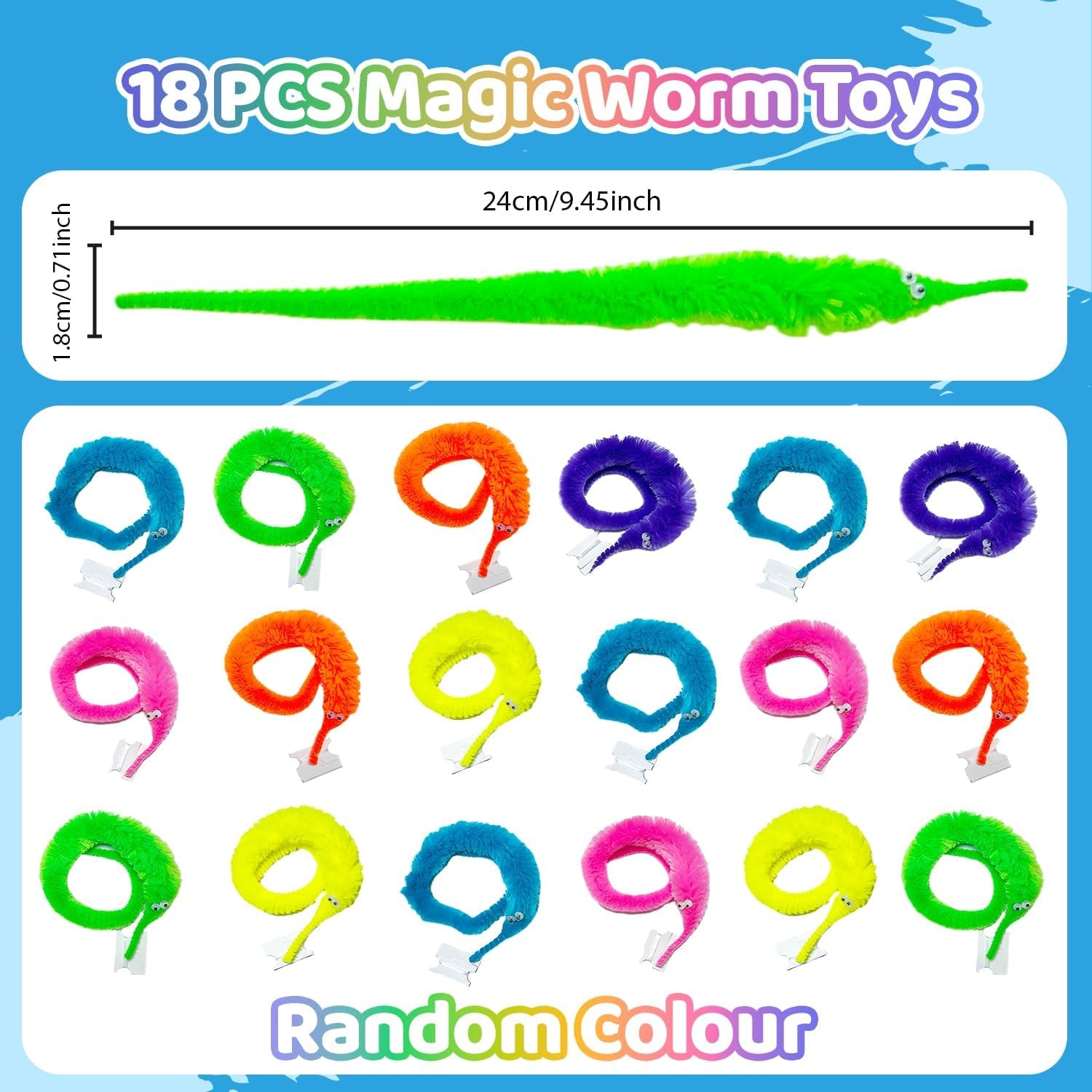 18 PCS Worm on a String Worm Toys, Wiggly Magic Worms Bulk, Magic Worms Colour Invisible Twisty Caterpillar, Twisty Fuzzy Worm Toys Cat Toy for Kids Trick Carnival Party (Colour Random)