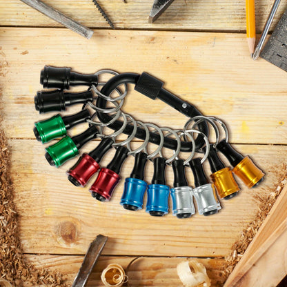 Upgrade, Push to Unlock, 12Pcs 1/4 Inch Hex Shank Aluminum Alloy Screwdriver Bits Holder Light-Weight Quick-Change Extension Bar