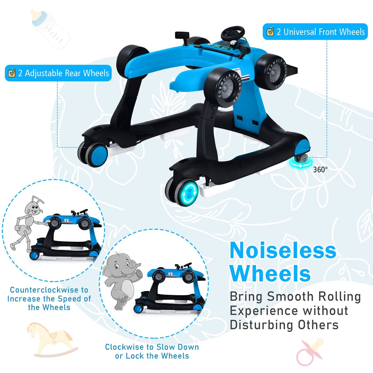 4-In-1 Baby Push Walker with Adjustable Height and Speed