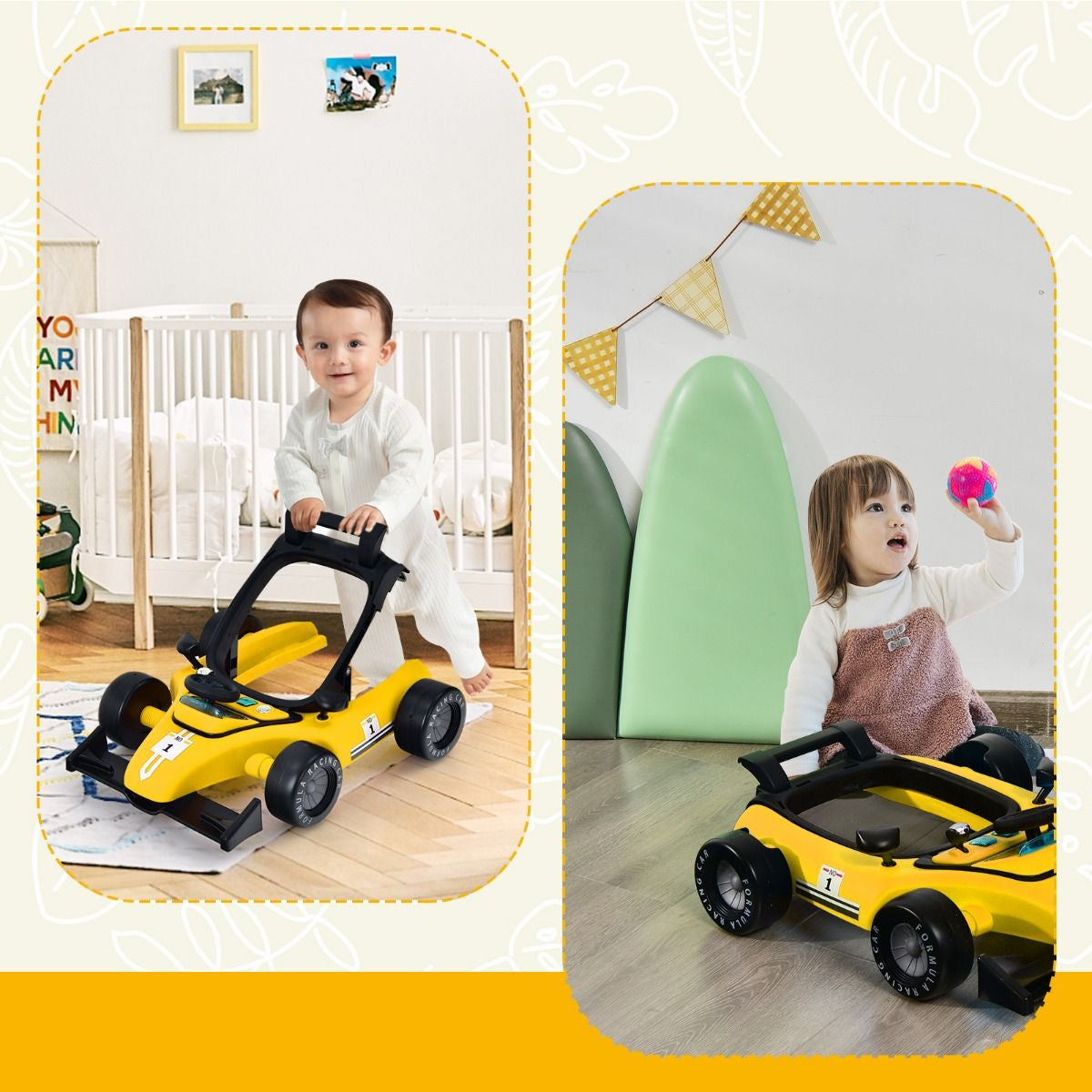 4-In-1 Baby Push Walker with Adjustable Height and Speed