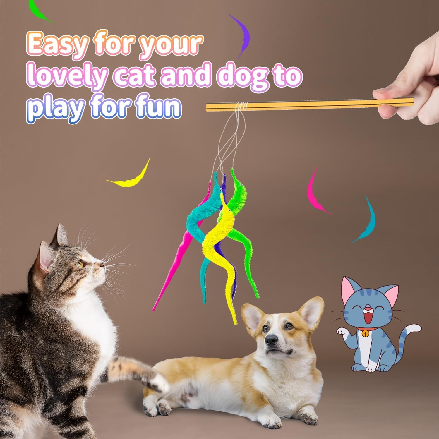 18 PCS Worm on a String Worm Toys, Wiggly Magic Worms Bulk, Magic Worms Colour Invisible Twisty Caterpillar, Twisty Fuzzy Worm Toys Cat Toy for Kids Trick Carnival Party (Colour Random)