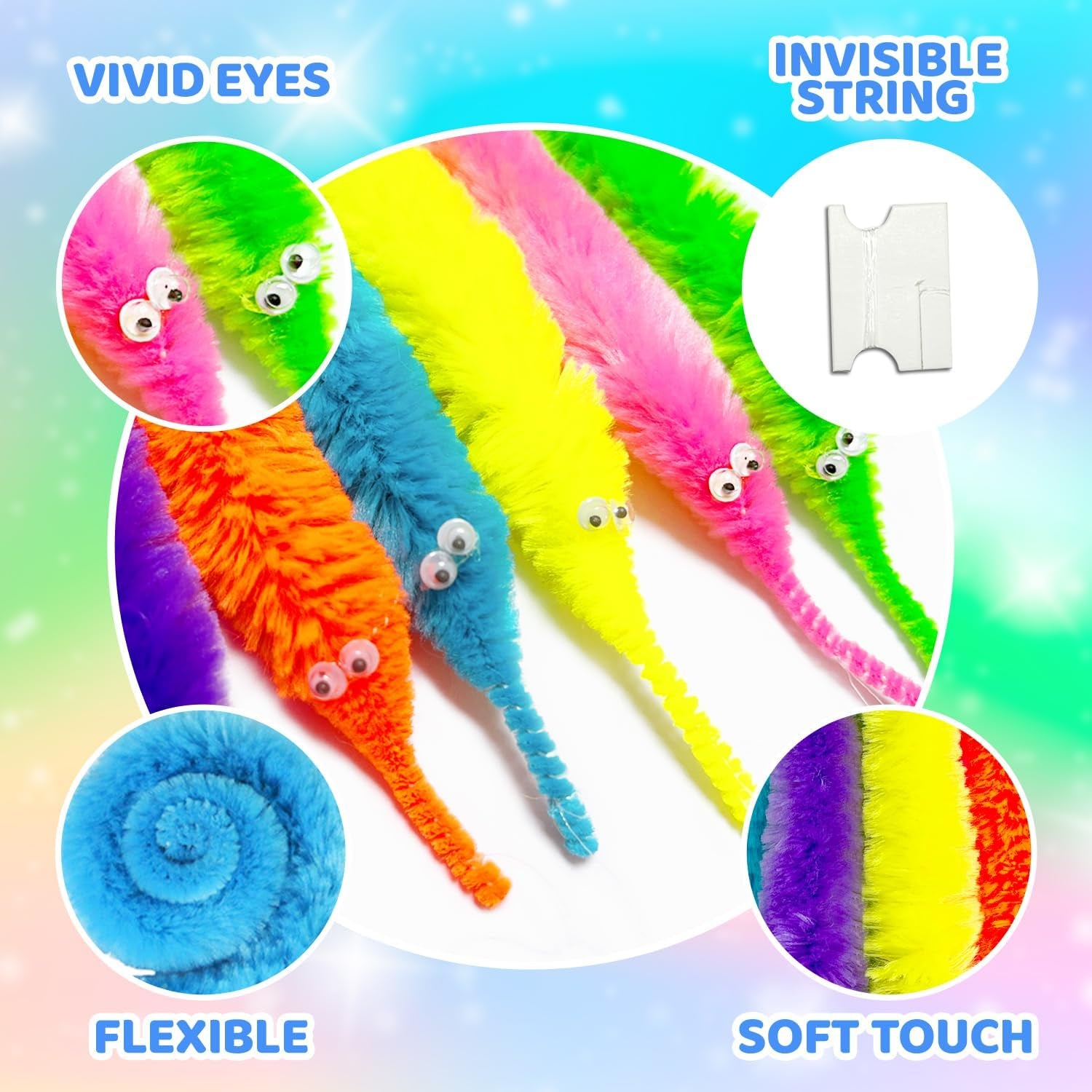 18 PCS Worm on a String Worm Toys, Wiggly Magic Worms Bulk, Magic Worms Colour Invisible Twisty Caterpillar, Twisty Fuzzy Worm Toys Cat Toy for Kids Trick Carnival Party (Colour Random)
