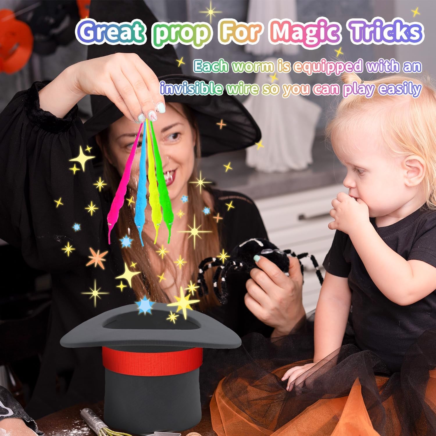 18 PCS Worm on a String Worm Toys, Wiggly Magic Worms Bulk, Magic Worms Colour Invisible Twisty Caterpillar, Twisty Fuzzy Worm Toys Cat Toy for Kids Trick Carnival Party (Colour Random)