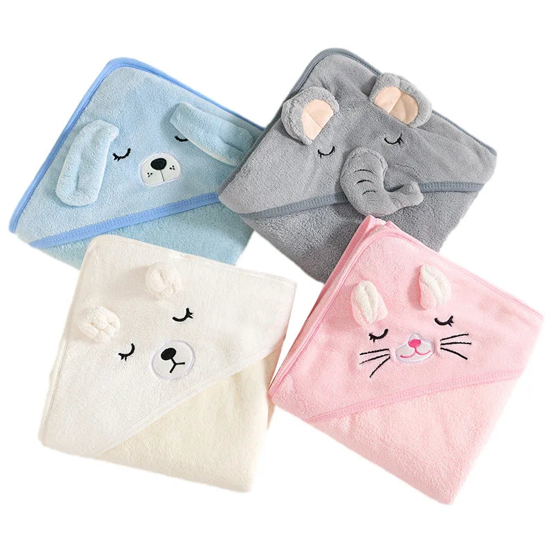 Hooded Cartoon Animal Bath Towels for Infants and Toddlers - Soft and Warm Swaddle Wraps for Boys and Girls