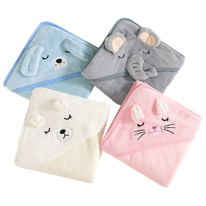 Hooded Cartoon Animal Bath Towels for Infants and Toddlers - Soft and Warm Swaddle Wraps for Boys and Girls