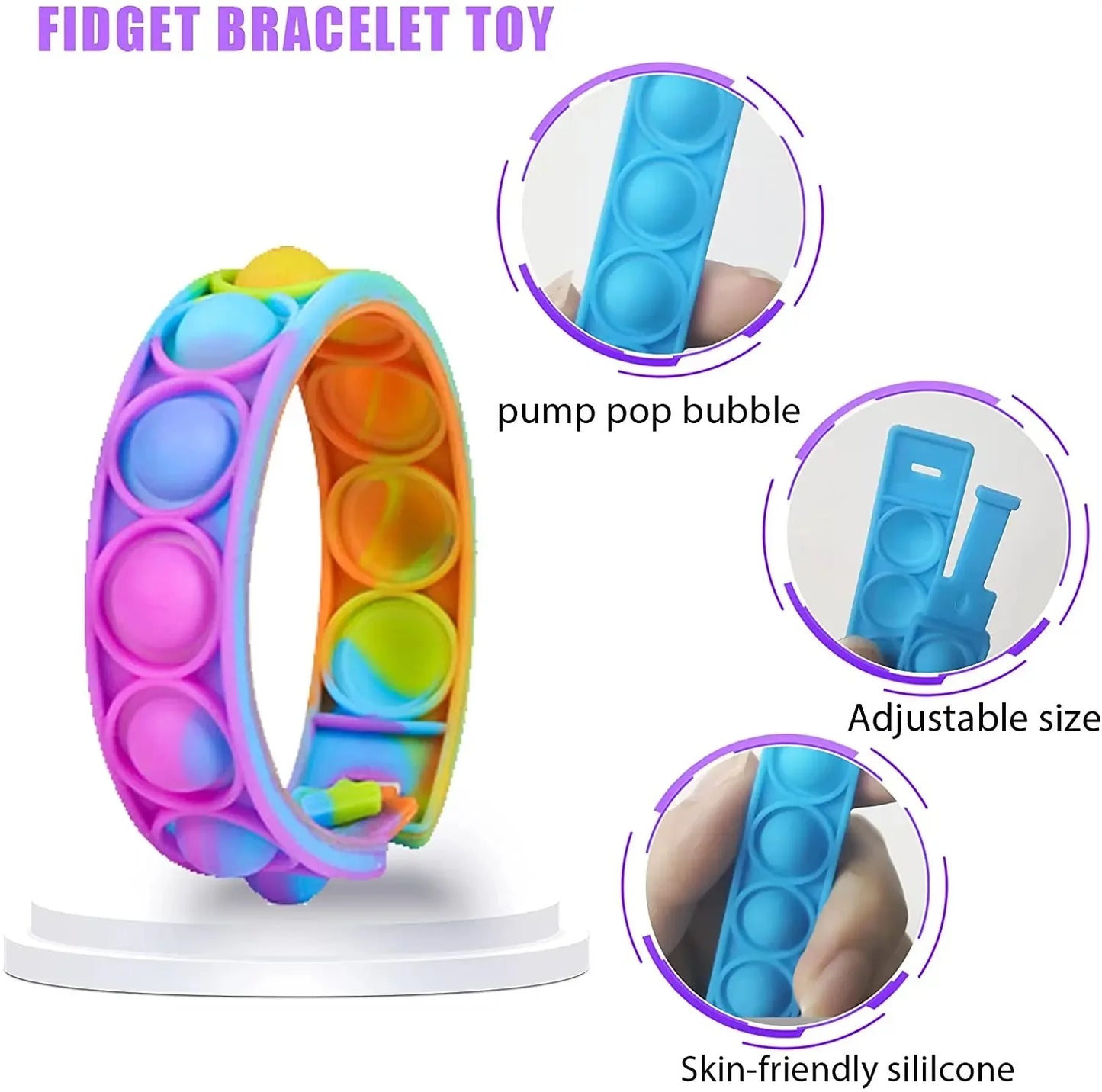 Popite Squeeze Bubble Bracelet Push Bubbles Relieve Fatigue Depression Silicone Bracelet Stress Relieve Fidget Toy Relax Pop